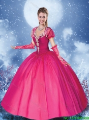 Exquisite V Neck Beading Quinceanera Gowns in Hot Pink