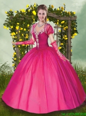 Exquisite V Neck Beading Quinceanera Gowns in Hot Pink