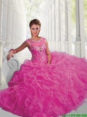Gorgeous Beading Hot Pink Quinceanera Dresses with Bateau