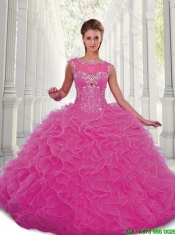 Gorgeous Beading Hot Pink Quinceanera Dresses with Bateau