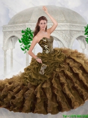 Gorgeous Olive Green Sweetheart Quinceanera Gowns with Court Train