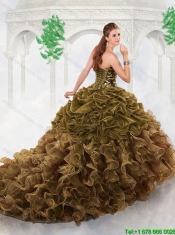 Gorgeous Olive Green Sweetheart Quinceanera Gowns with Court Train