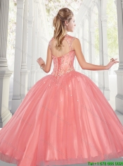 Hot Sale Beading Scoop Quinceanera Gowns in Watermelon