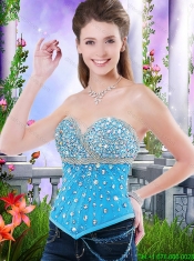 Luxurious Brush Train Blue Sweet 16 Dresses with Beading