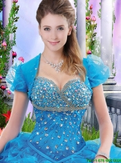 Luxurious Brush Train Blue Sweet 16 Dresses with Beading