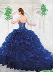 Luxurious Royal Blue Sweetheart Quinceanera Gowns with Brush Train