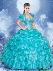 Luxurious Sweetheart Aqua Blue Quinceanera Dresses with Beading and Ruffles