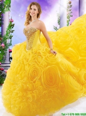 New Style Beading Sweet 16 Dresses with Rolling Flowers