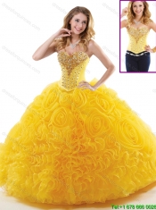 New Style Beading Sweet 16 Dresses with Rolling Flowers