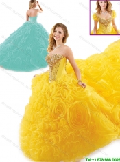 New Style Beading Sweet 16 Dresses with Rolling Flowers