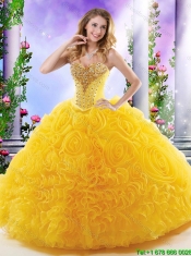 New Style Beading Sweet 16 Dresses with Rolling Flowers