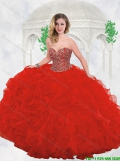 New Style Red Sweet 16 Gowns with Beading and Ruffles