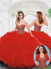 New Style Red Sweet 16 Gowns with Beading and Ruffles
