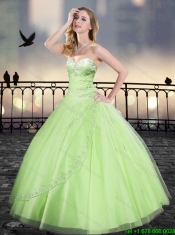 Perfect Ball Gown Beading Sweet 16 Dresses in Yellow Green