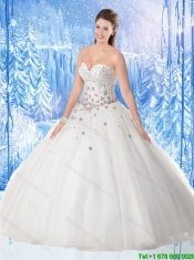 Popular Beading and Appliques Quinceanera Dresses in White