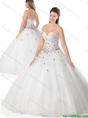 Popular Beading and Appliques Quinceanera Dresses in White