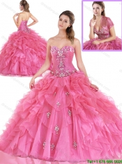 Simple Beading and Ruffles Quinceanera Gowns in Hot Pink