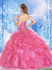 Simple Beading and Ruffles Quinceanera Gowns in Hot Pink
