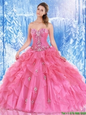 Simple Beading and Ruffles Quinceanera Gowns in Hot Pink