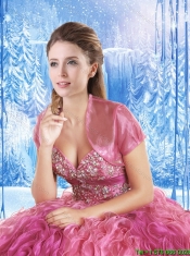 Simple Beading and Ruffles Quinceanera Gowns in Hot Pink