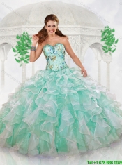 Unique 2016 Beading Apple Green Sweet 16 Dresses with Print