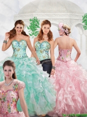 Unique 2016 Beading Apple Green Sweet 16 Dresses with Print
