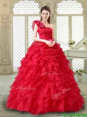 Beautiful One Shoulder Ruffles Quinceanera Gowns in Red