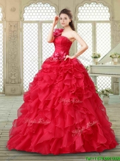 Beautiful One Shoulder Ruffles Quinceanera Gowns in Red