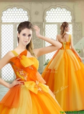 Cheap Appliques and Bowknot Quinceanera Gowns with One Shoulder