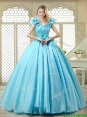 Cheap Aqua Blue Quinceanera Gowns with Appliques and Ruffles