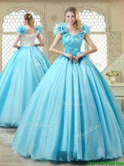 Cheap Aqua Blue Quinceanera Gowns with Appliques and Ruffles