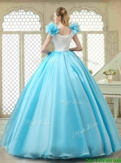 Cheap Aqua Blue Quinceanera Gowns with Appliques and Ruffles
