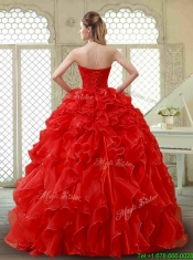 Classical Red Quinceanera Gowns with Beading and Ruffles