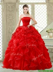Classical Red Quinceanera Gowns with Beading and Ruffles