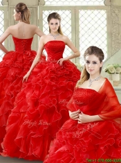 Classical Red Quinceanera Gowns with Beading and Ruffles