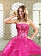 Classical Strapless Fuchsia Sweet 16 Dresses with Appliques