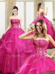 Classical Strapless Fuchsia Sweet 16 Dresses with Appliques