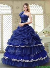 Elegant 2016 Ruffled Layers One Shoulder Quinceanera Dresses