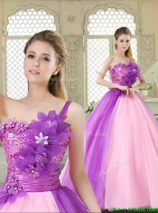 Elegant Hand Made Flowers Sweetheart Quinceanera Dresses in Multi Color