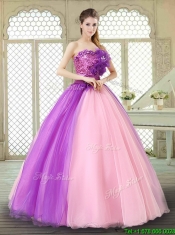 Elegant Hand Made Flowers Sweetheart Quinceanera Dresses in Multi Color
