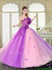 Elegant Hand Made Flowers Sweetheart Quinceanera Dresses in Multi Color