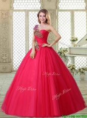 Elegant One Shoulder Beading Quinceanera Gowns with Appliques
