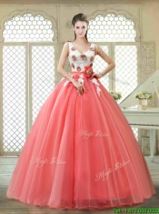 Elegant Watermelon Quinceanera Dresses with Hand Made Flowers
