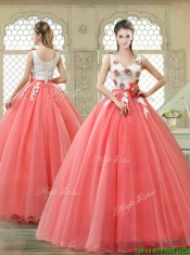 Elegant Watermelon Quinceanera Dresses with Hand Made Flowers