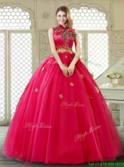 Exclusive High Neck Quinceanera Gowns in Coral Red