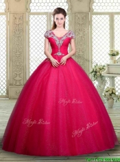 Exquisite Ball Gown Beading Sweet 16 Dresses with V Neck