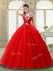 Exquisite Ball Gown Beading Sweet 16 Dresses with V Neck