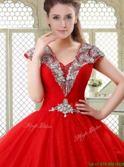 Exquisite Ball Gown Beading Sweet 16 Dresses with V Neck