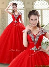 Exquisite Ball Gown Beading Sweet 16 Dresses with V Neck