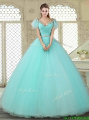 Exquisite V Neck Mint Sweet 16 Dresses with Appliques
